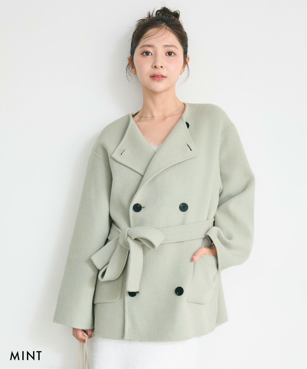 楽天市場】ノーカラー2WAYリバーミドルコート｜アウター ノーカラー