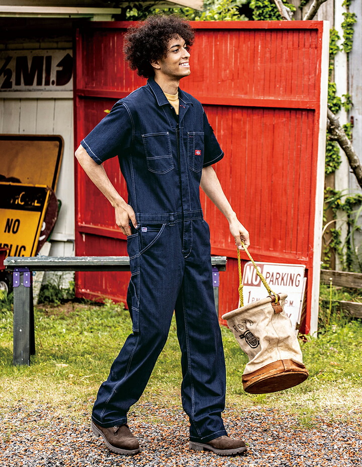 楽天市場】ディッキーズ デニム つなぎ 半袖 コーデュラ ストレッチ