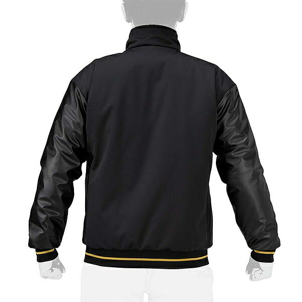 ミズノ 高校野球部 グランドコートジャンパー ブラック＆シルバー 光沢