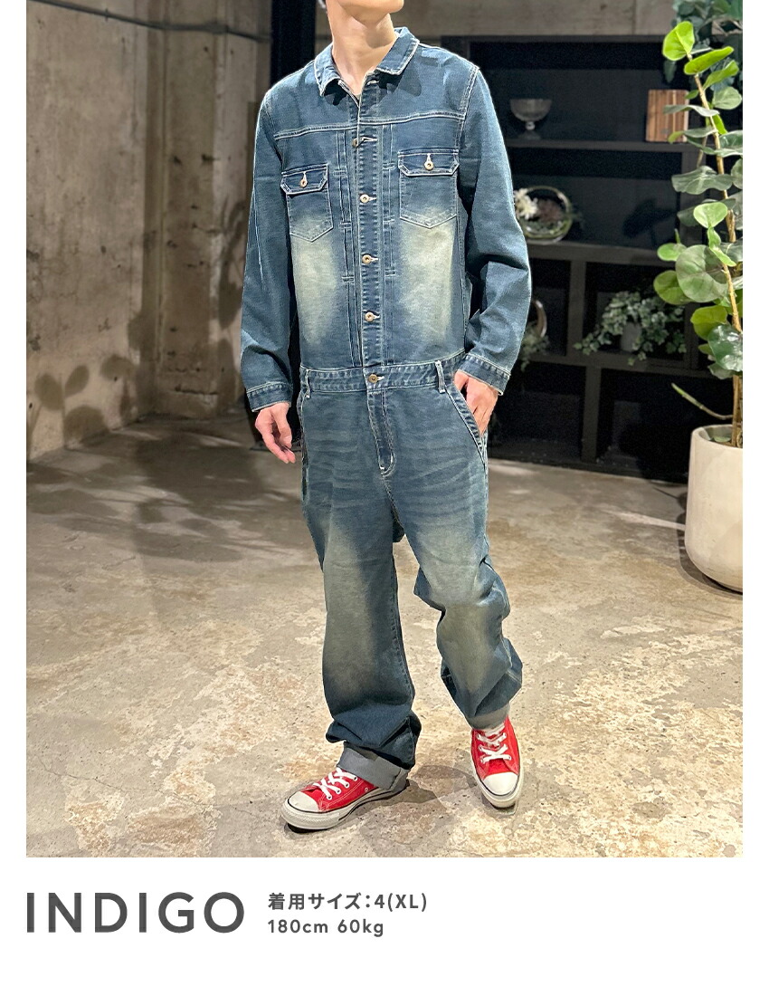 楽天市場】ツナギ デニム ジャンプスーツ カバーオール オールインワン