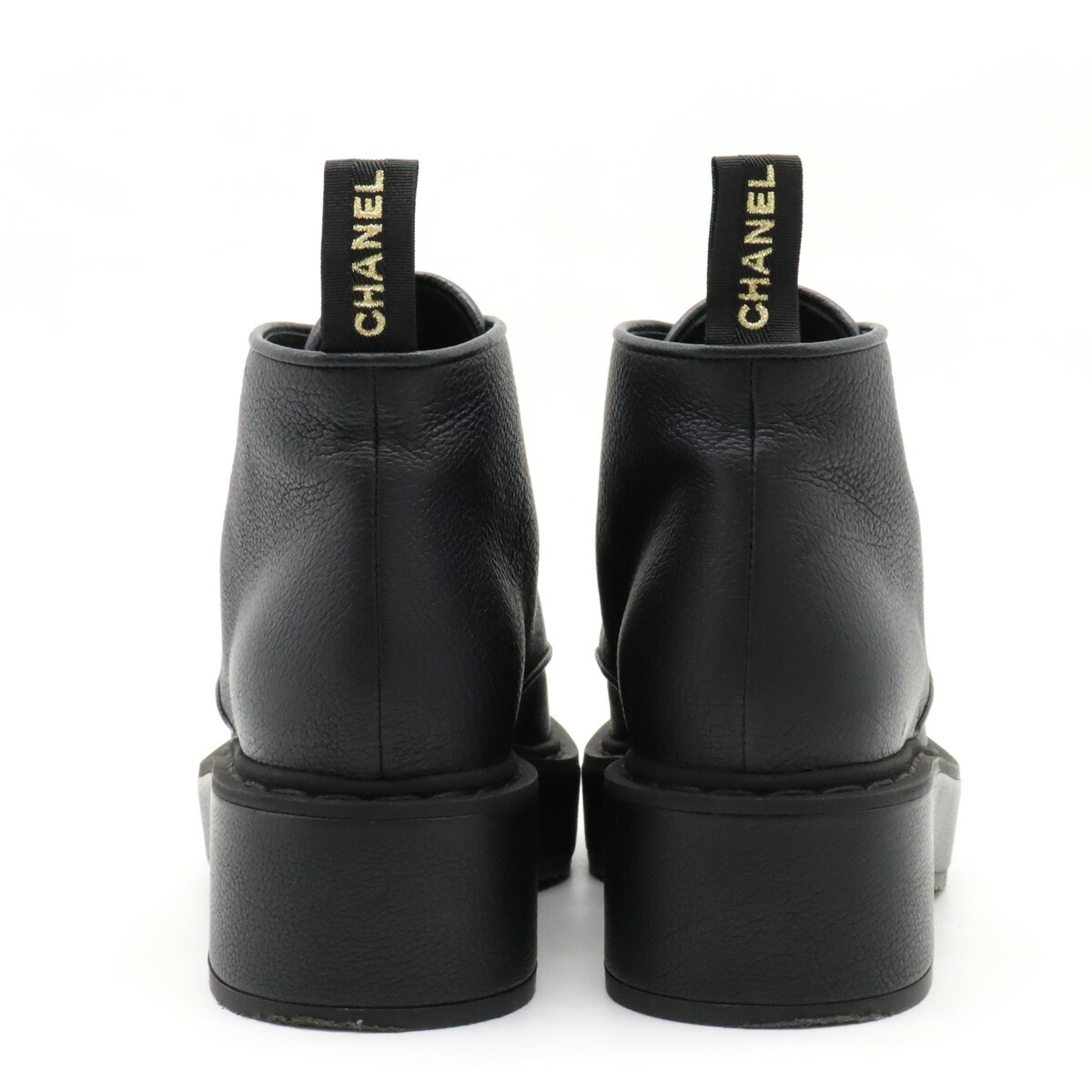 シャネルショートブーツ編み上げレザーパールブラック 楽天市場