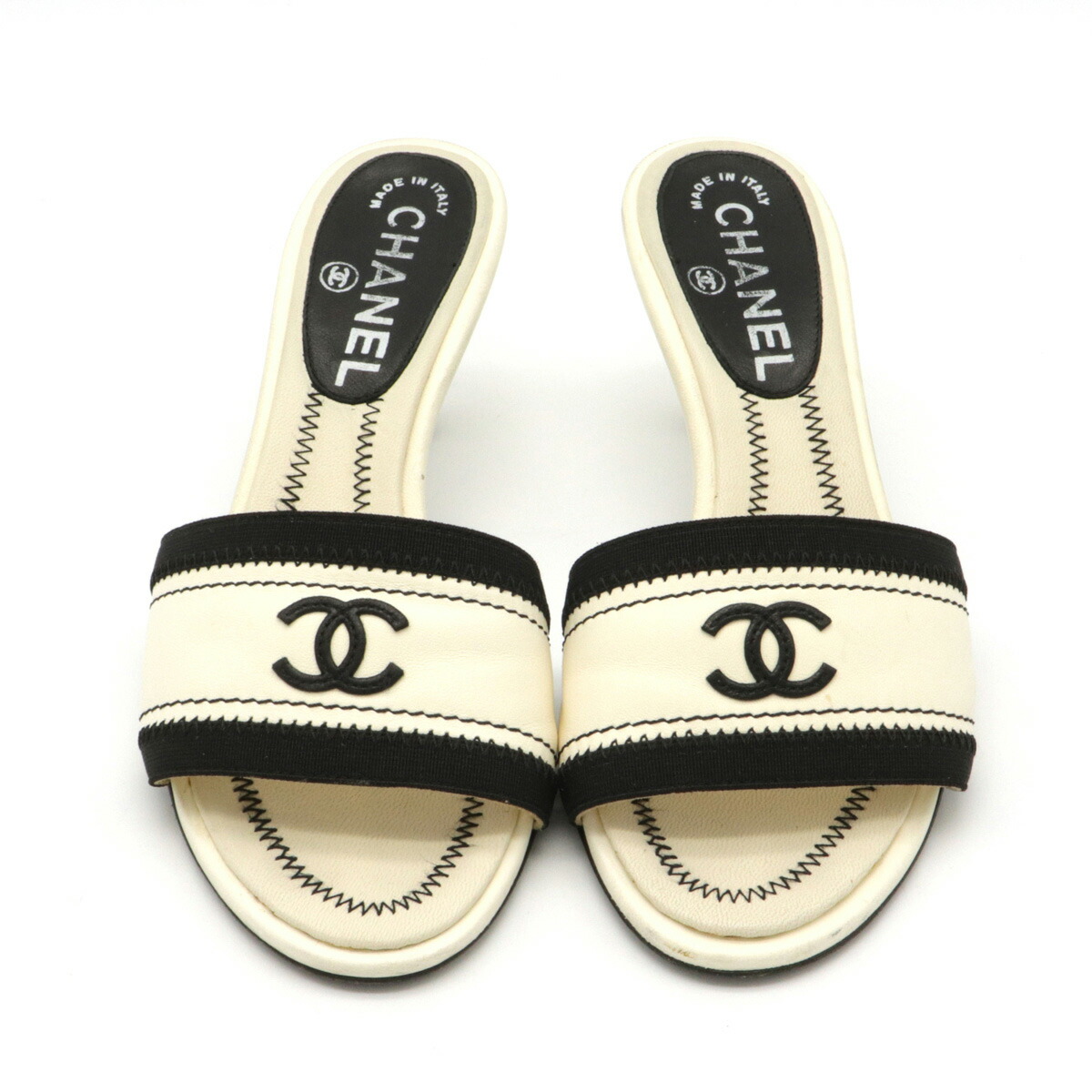 CHANEL シャネル バイカラー ミュール ココマーク ポインテッドトゥ 36