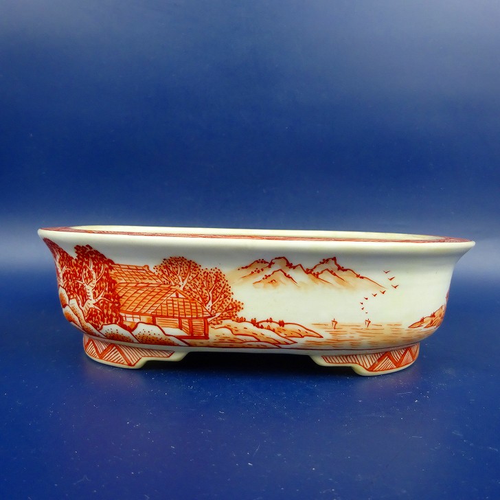 楽天市場】【中古】盆栽鉢 月香 小型 長辺 約16cm 長方鉢 赤絵 山水図