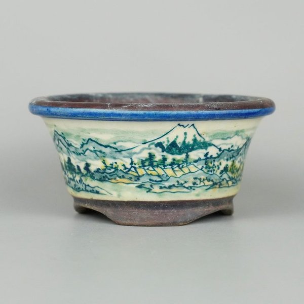 楽天市場】【中古】盆栽鉢 陶翠 陶翠筆 色絵 山水図 外縁 丸鉢 現品