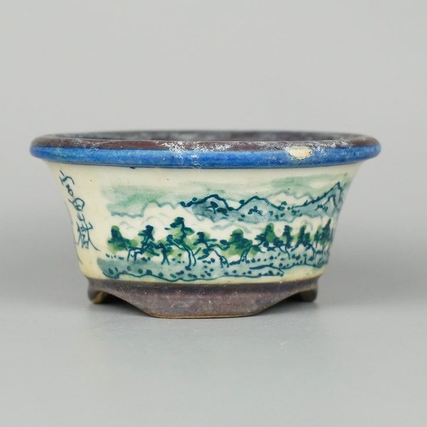 楽天市場】【中古】盆栽鉢 陶翠 陶翠筆 色絵 山水図 外縁 丸鉢 現品