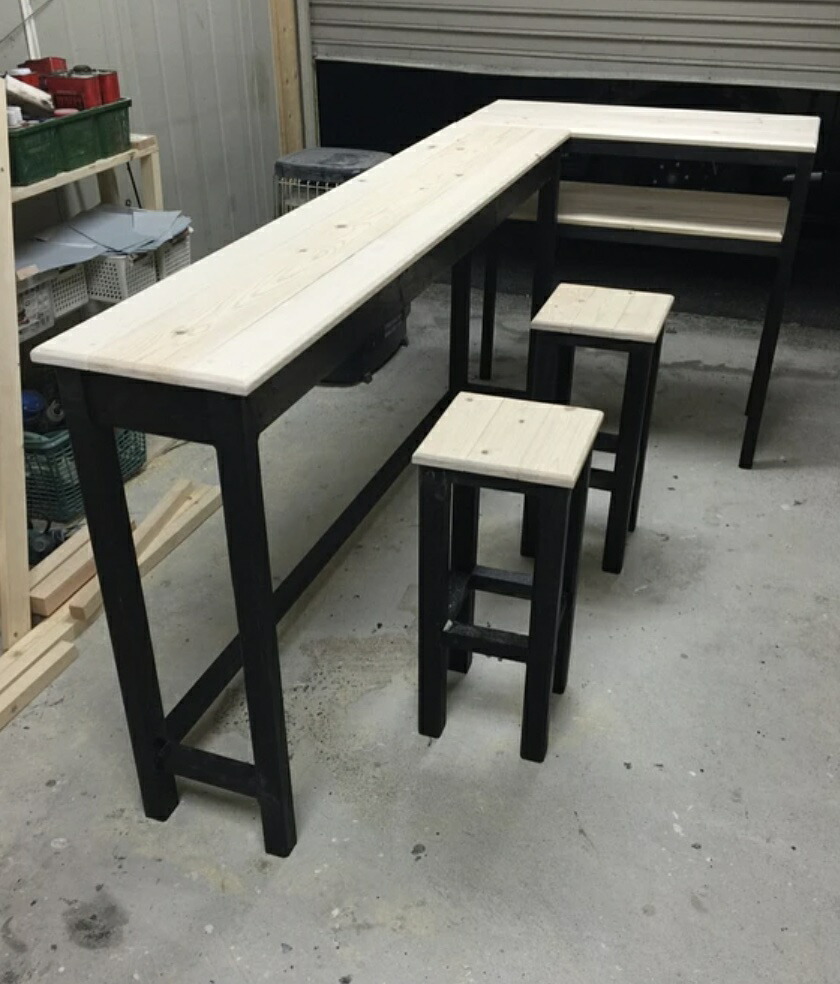 楽天市場】天然木 L字 カウンターテーブル & スツール 完成品(組み立て