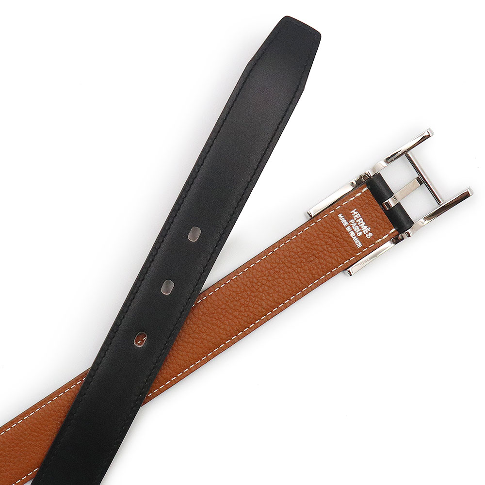 エルメス HERMES ベルト リバーシブル Hロゴ ブラウン×ネイビー 85