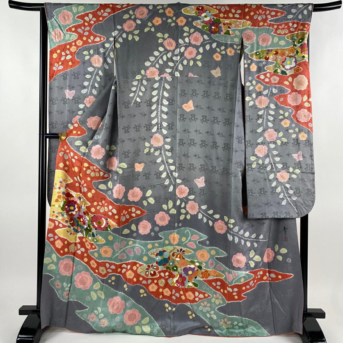 楽天市場】振袖 身丈168cm 裄丈67cm M 袷 松井青々 落款あり 菊 桜