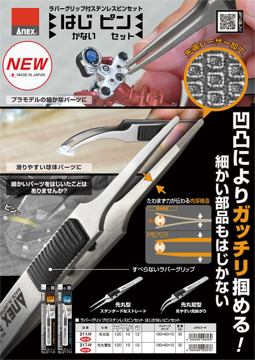 楽天市場】ANEX はじかない ラバーグリップ付ステンレスピンセット 先