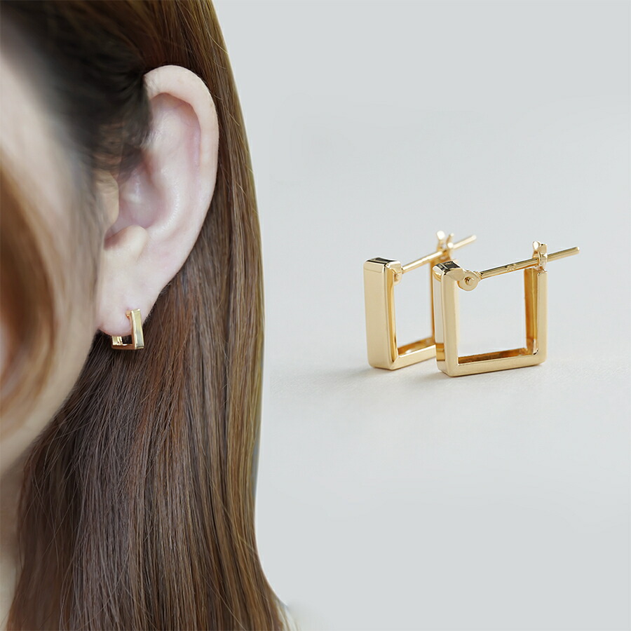 楽天市場】フープピアス 18k スクエア ピアス K18 四角 金属アレルギー