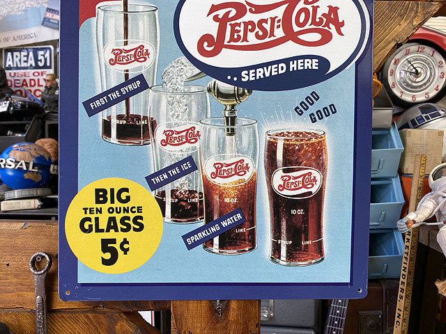 楽天市場】ペプシコーラ ブリキ看板 （ビッグ10オンスグラス