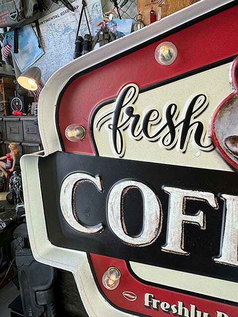 楽天市場】フレッシュコーヒー ロードサイン型 LEDティンサイン カフェ
