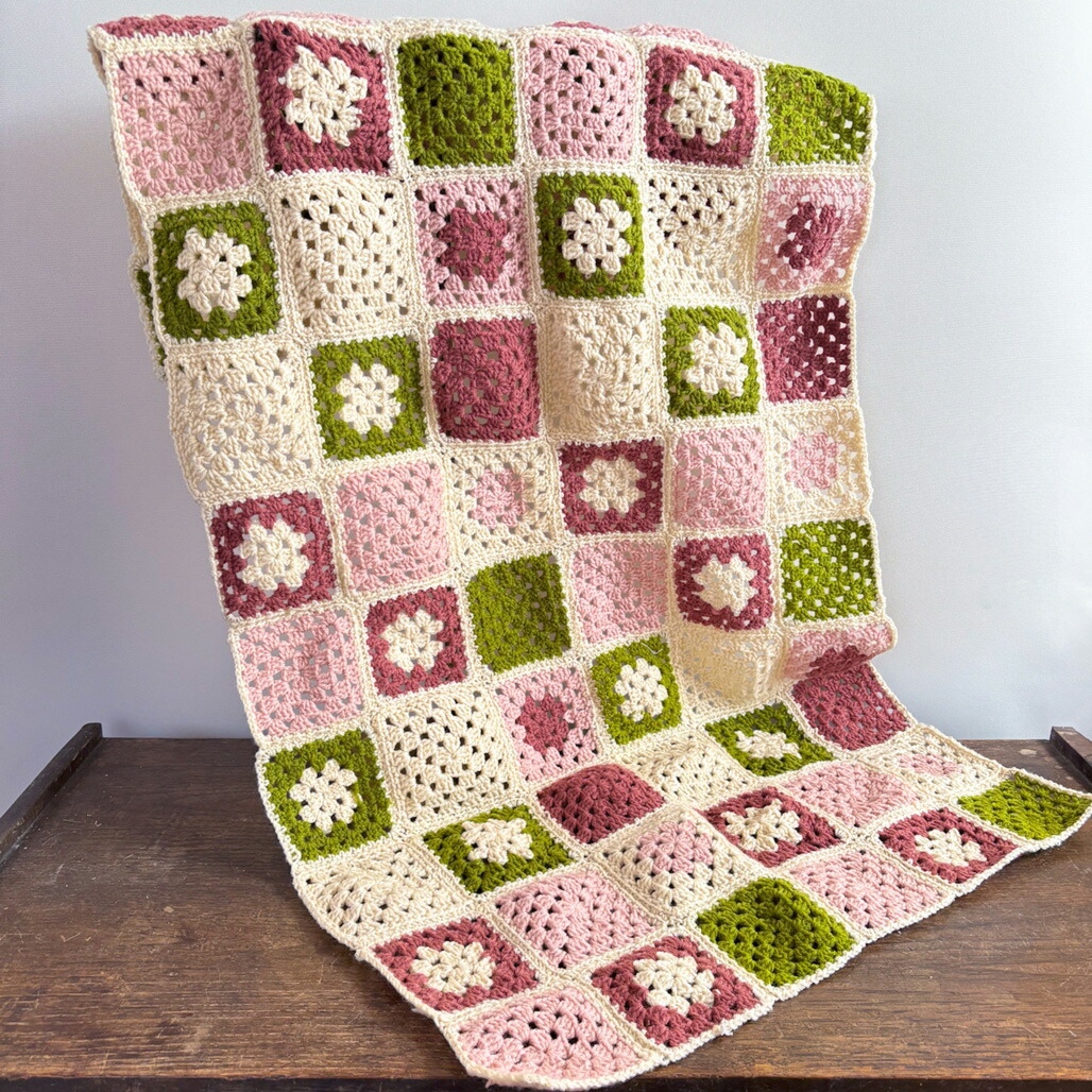 手編みブランケット☆コットン☆カラフル☆おひさまグラニースクエア