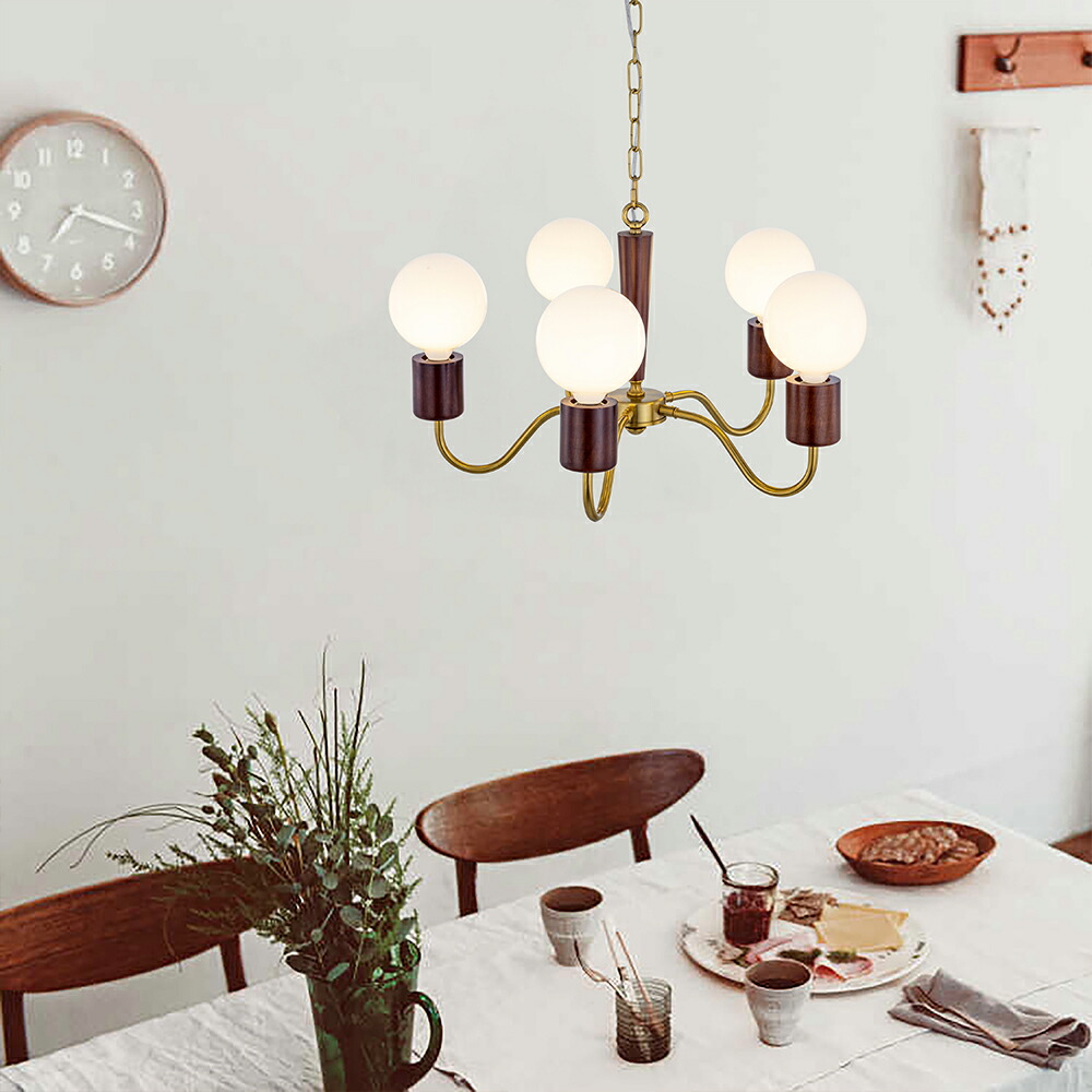 楽天市場】ペンダントライト シャンデリア レトロ 木 真鍮 LED対応 5灯