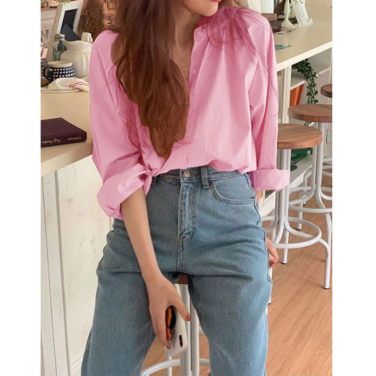 楽天市場】レディース ノーカラー ブラウス シャツ 長袖 トップス 無地