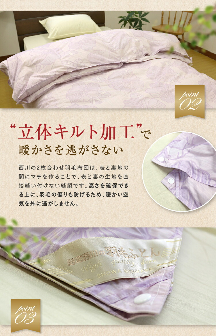 楽天市場】羽毛布団 2枚合わせ 昭和西川 送料無料 ダブルロング DL 190