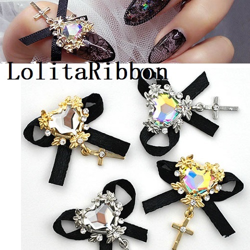 楽天市場】ネイルパーツ ゴスロリ 【1個】 黒リボン ハート クロス
