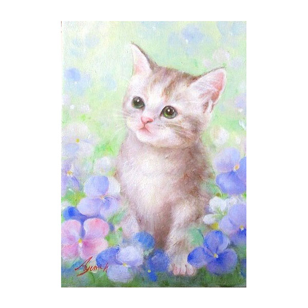 楽天市場】油彩画 SM号 絵画 仔猫・3 星野歩 手描き 額付き 油絵 肉筆