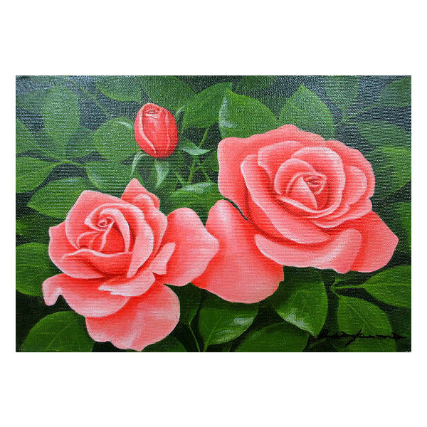 楽天市場】油彩画 F6号 朝隈敏彦 「バラ（赤）」 真筆 額入り 額装絵画