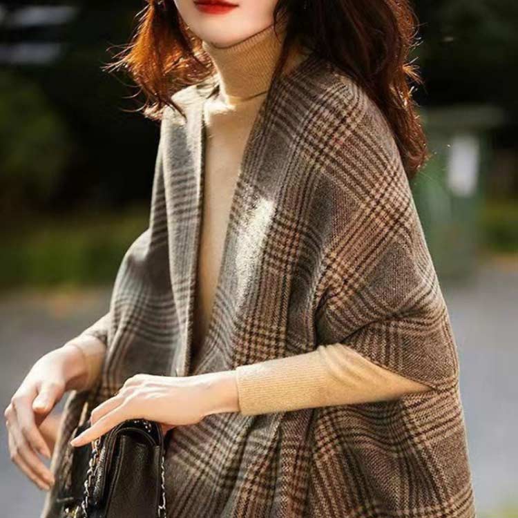 楽天市場】チェック柄 ポンチョ コート 暖かい ケープ レディース V