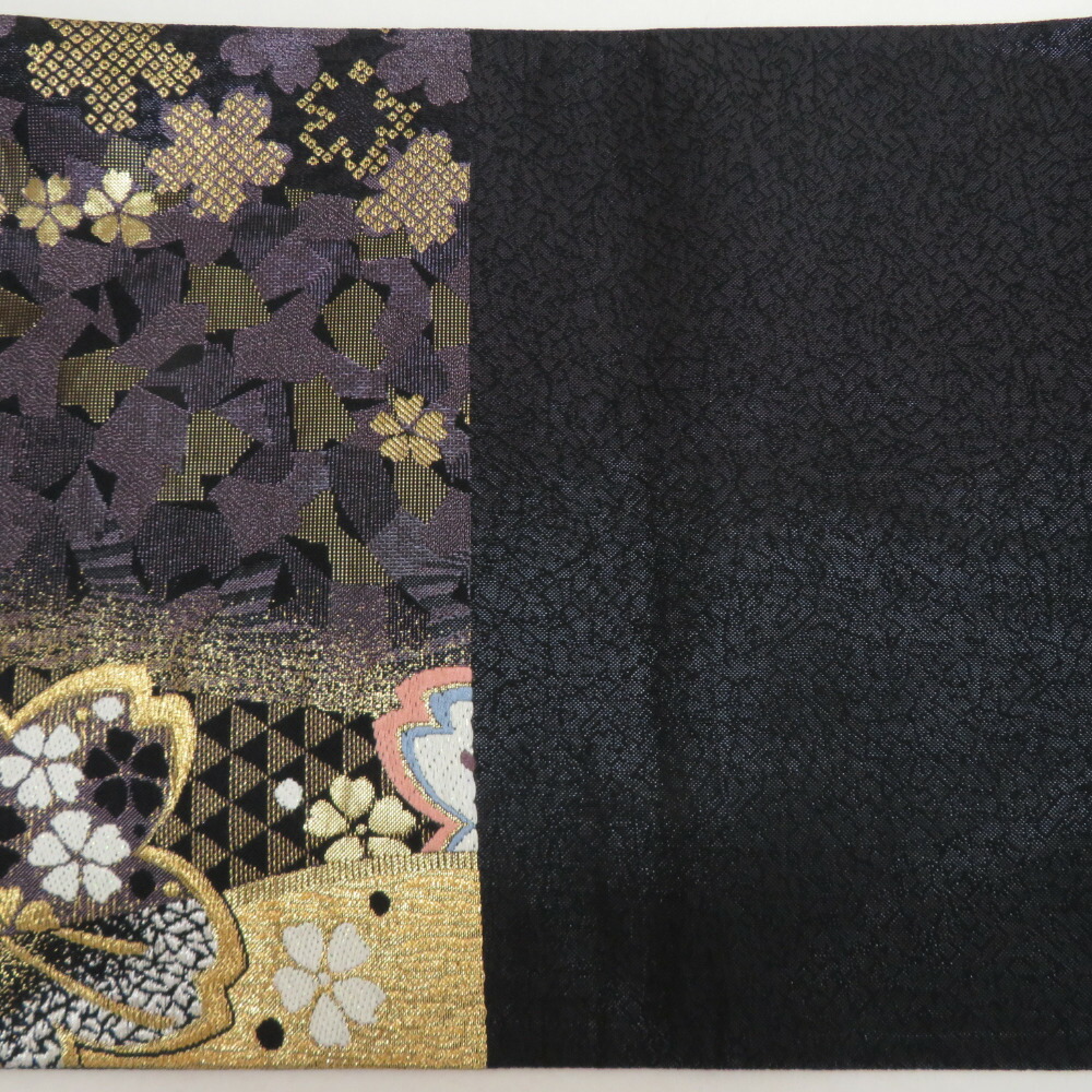 A5◇着物くつろぎ 菊に桜模様 銀糸 白 六通 正絹 フォーマルな袋帯 B