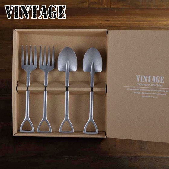 楽天市場】ヴィンテージ スコップ カトラリー 4本セット (フォーク L