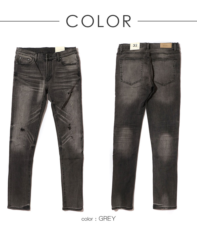 楽天市場】mnml ミニマル X145 STRETCH DENIM クラッシュ ダメージ