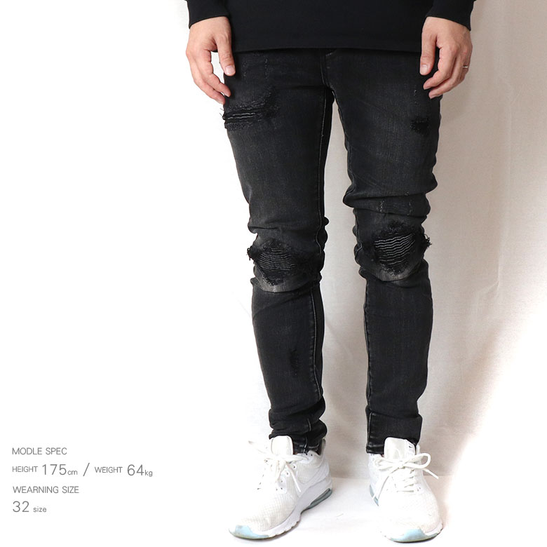 楽天市場】mnml ミニマル X162 STRETCH DENIM BLACK クラッシュ