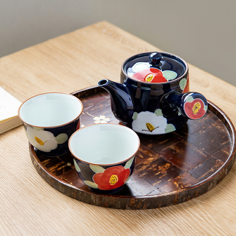 楽天市場】有田焼 波佐見焼 手描 釉彩椿 ルリ色 茶器セット 急須1個+