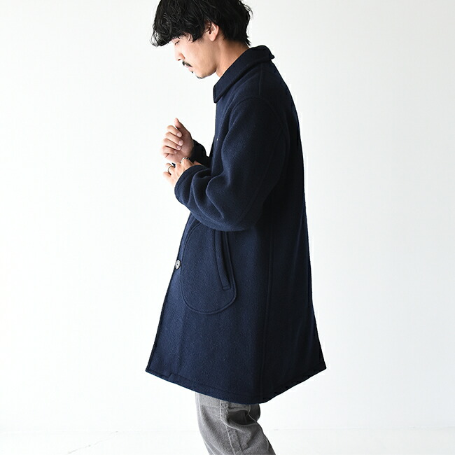 ダントン ノーカラー ウールコート ポケット付き 大きなボタン 紺 38
