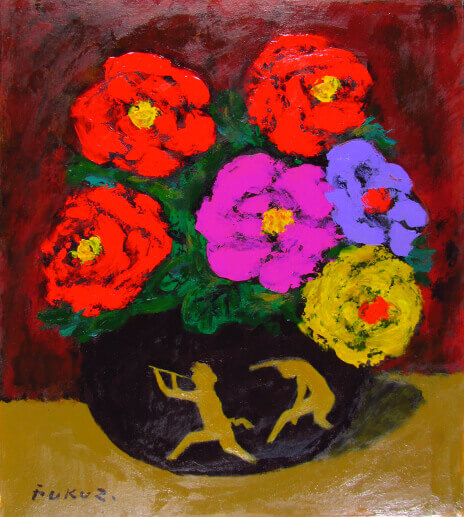 楽天市場】福沢一郎 花 色紙に油彩3号 : ギャラリーダッドアート