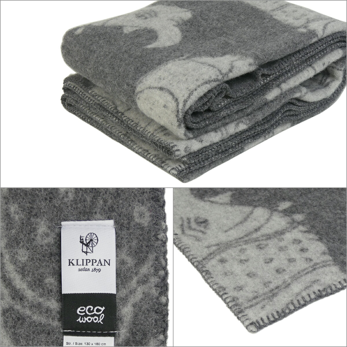 楽天市場】KLIPPAN クリッパン ウールブランケット 130x180 Rhino Grey