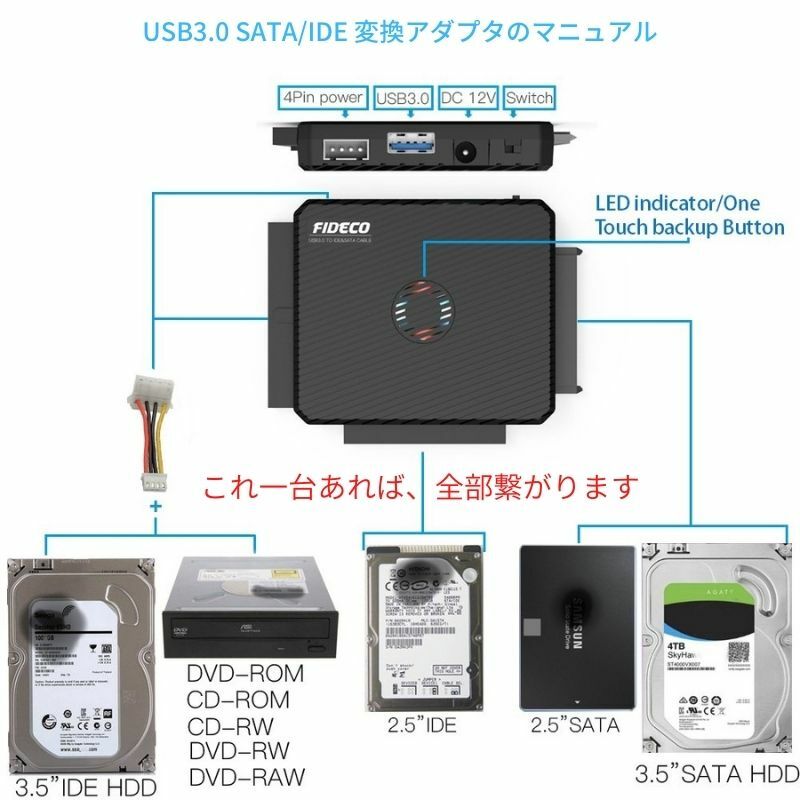 楽天市場】変換アダプター IDE SATA USB3.0 SATA/IDEドライブ変換