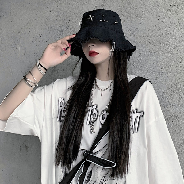 楽天市場】フリンジ バケットハット 安全ピン クロスモチーフ