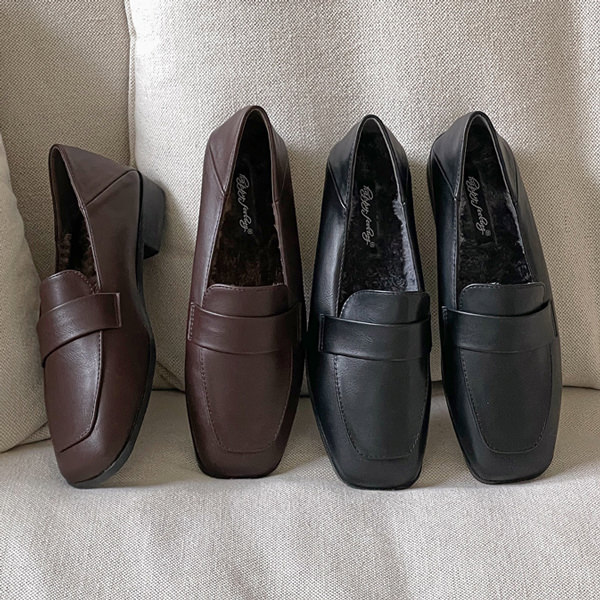 楽天市場】ローファー スクエアトゥ フェイクファー フラット