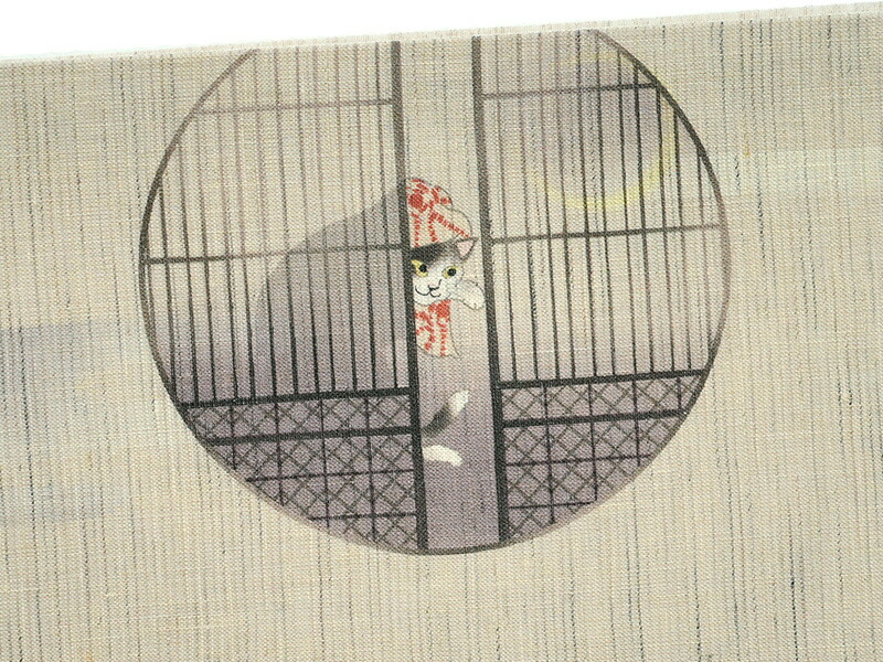 楽天市場】京袋帯 WAKKA 麻 猫の踊り場 グレー 三味線 三毛猫 ハチワレ