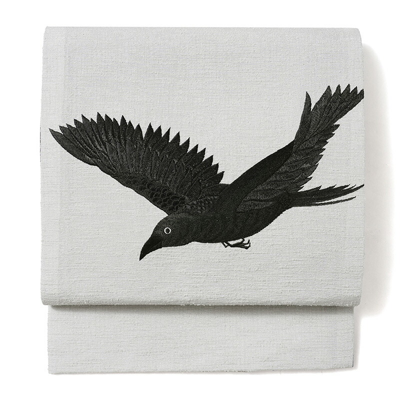 楽天市場】撫松庵 京袋帯 カラス 刺繍 グレージュ 鴉 グレー 黒 お太鼓