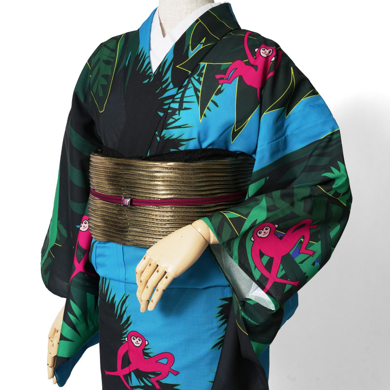 楽天市場】単衣着物 JUNKO KOSHINO セオアルファ 猿 ジャングル 青 緑