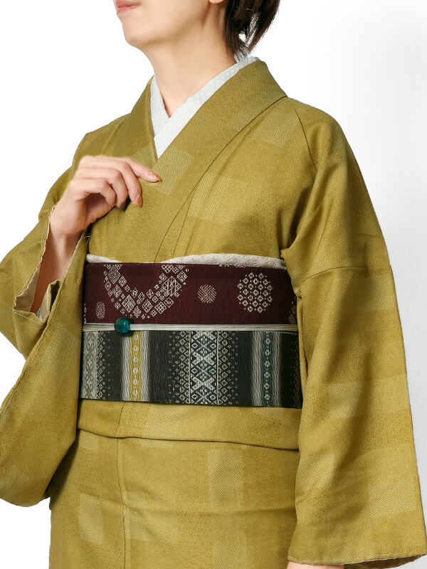 楽天市場】着物 小紋タイル きれどり 格子 からし マスタード 黄色