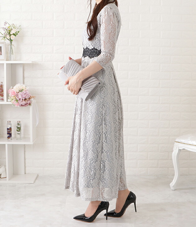 楽天市場】総レース7分袖配色フレアワンピース 女性 レディース ドレス