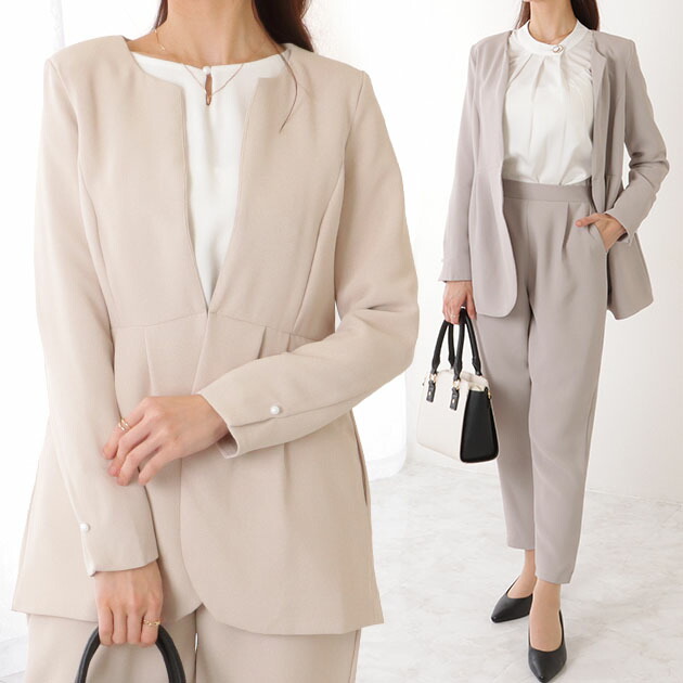 楽天市場】フロントホック ペプラム パンツ スーツ セットアップ 女性
