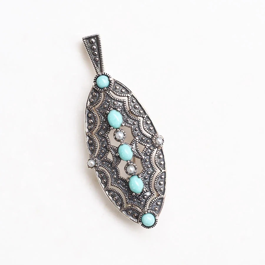 楽天市場】【碌山】 シルバー トルコ石＆シードパール オーバル