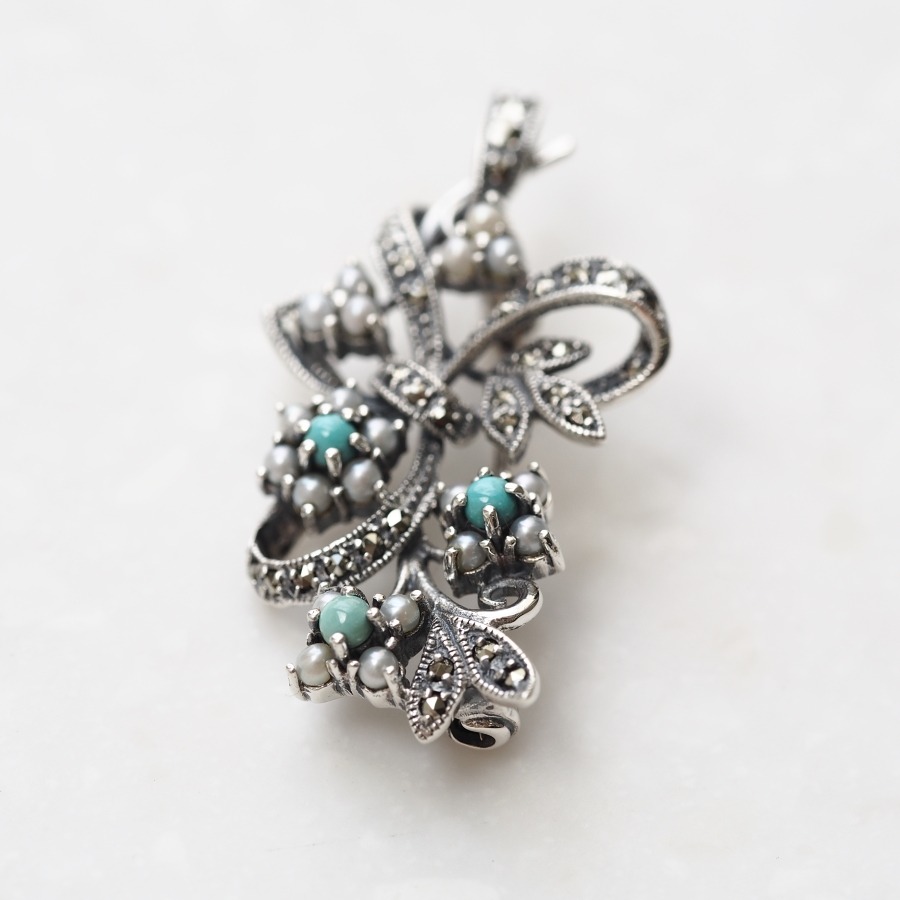 楽天市場】【碌山】 シルバー ターコイズ＆シードパール 花束 ブローチ