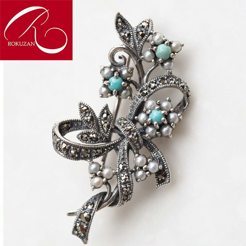 楽天市場】【碌山】 シルバー ターコイズ＆シードパール 花束 ブローチ