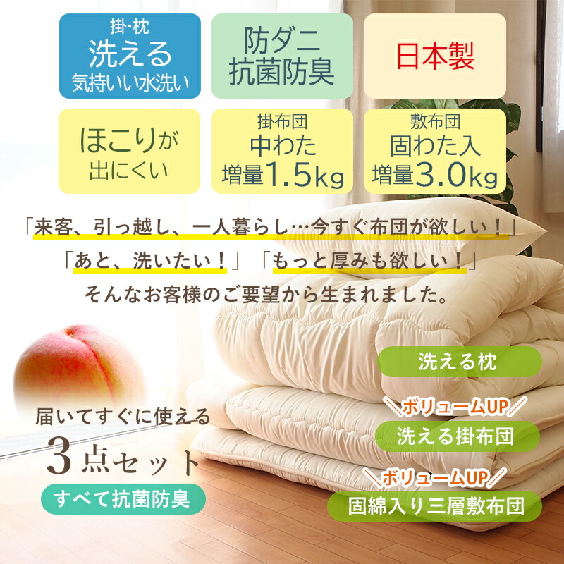 楽天市場】日本製 固綿入り 防ダニ マイティトップ 洗える 布団セット