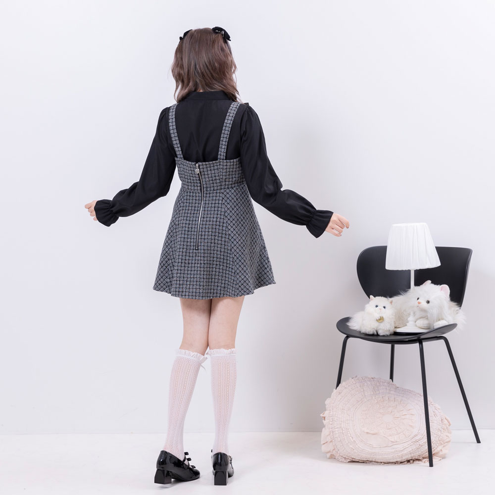 楽天市場】【SALE】ビジューボタンツイードミニジャンスカワンピース