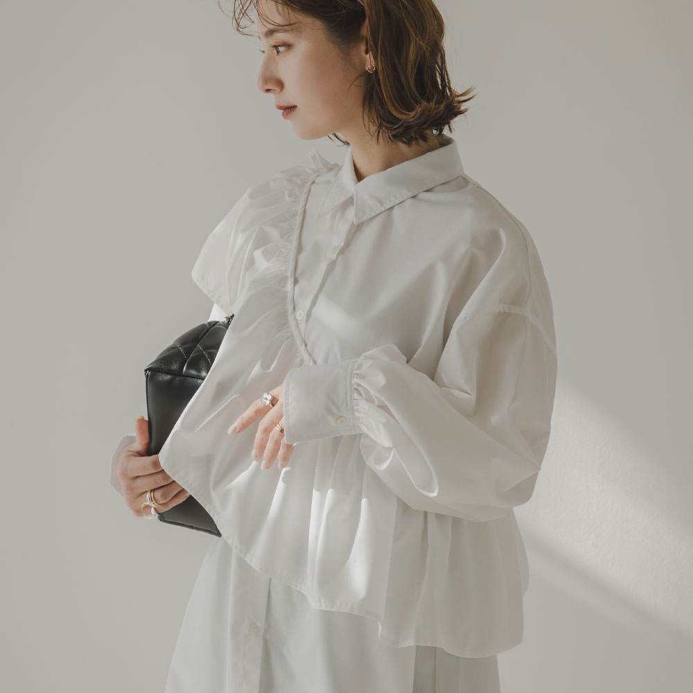 楽天市場】【SALE】フリルサッシュ付ブロードシャツ レディース