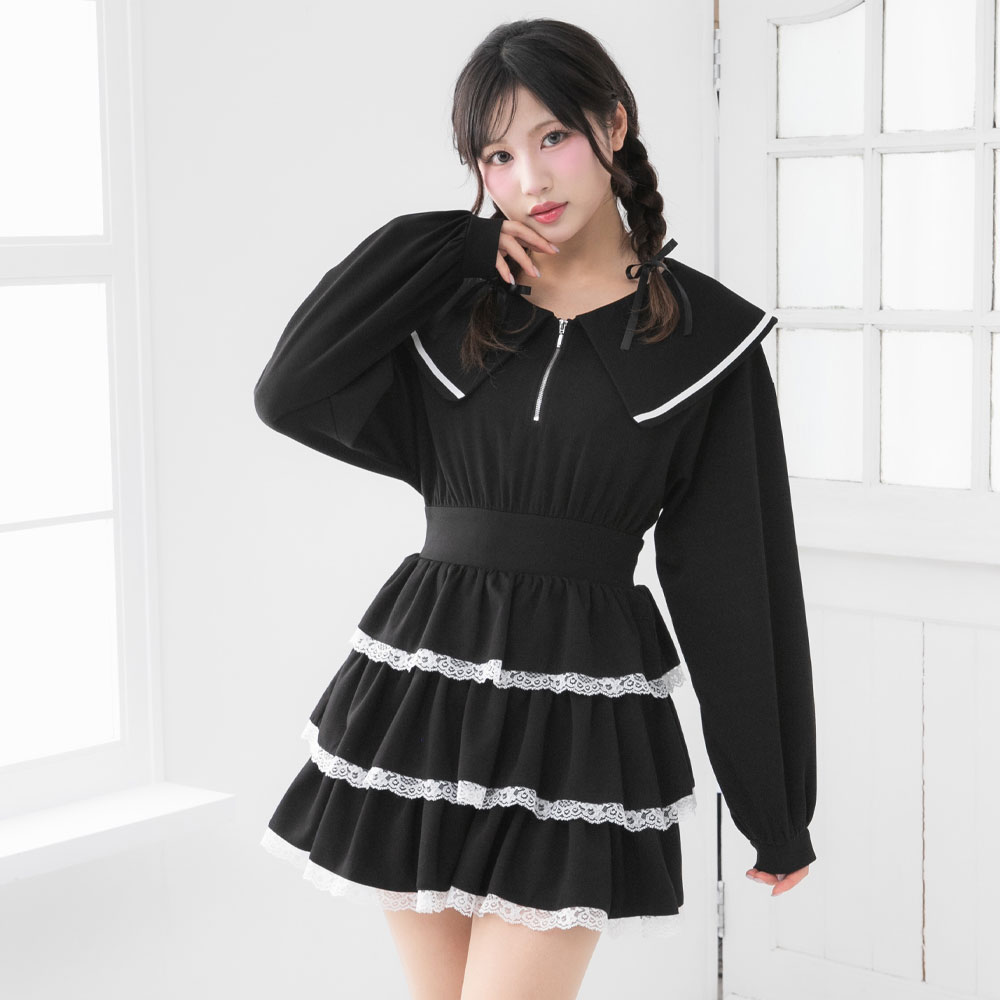 楽天市場】【SALE】ハーフジップティアードフリルミニワンピース : 夢