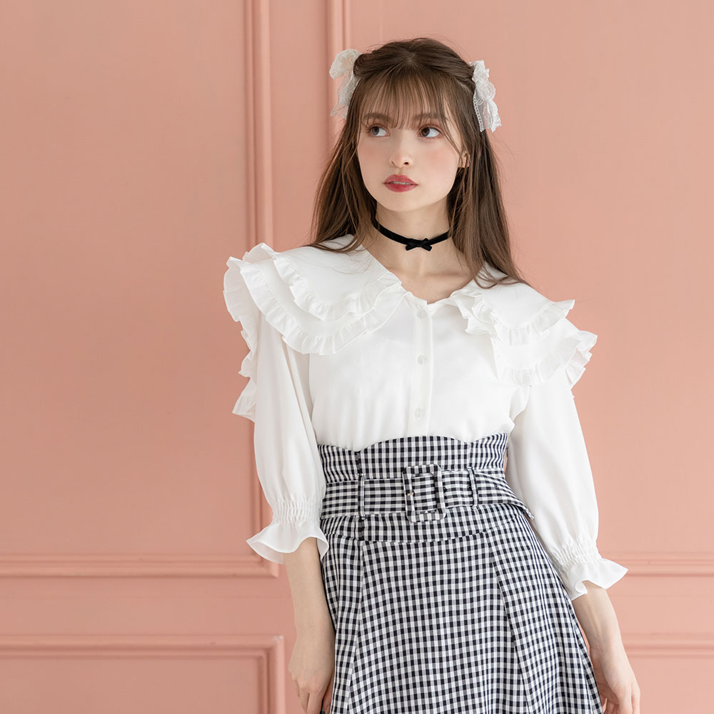 楽天市場】【SALE】 Vネックビッグセーラーフリル襟ブラウス