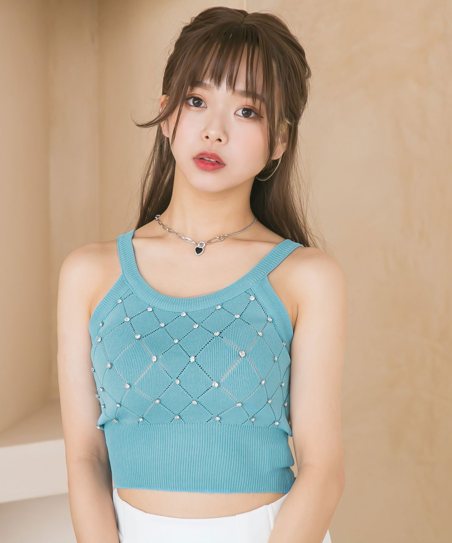 楽天市場】【メール便対応】ビジューさらさらニットキャミ レディース